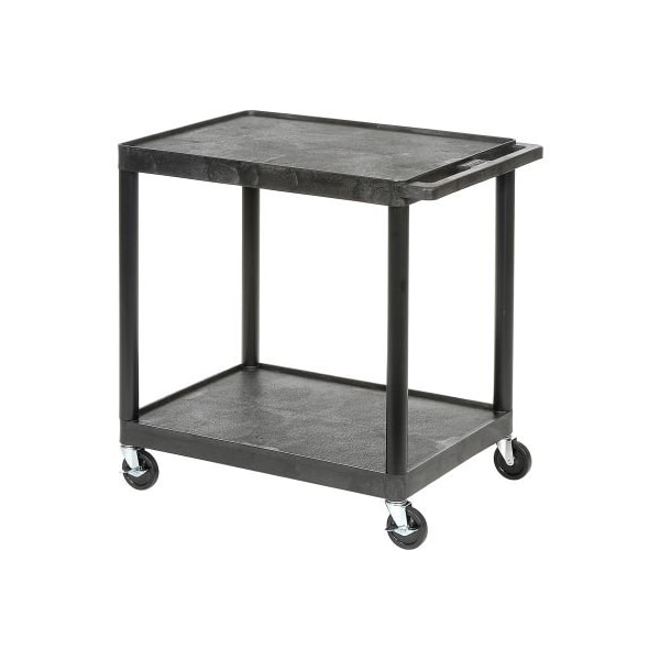 Luxor Plastic Utility Cart w/2 Shelves, 200 lb. Capacity, 24inL x 18inW x 33-1/2inH, Black